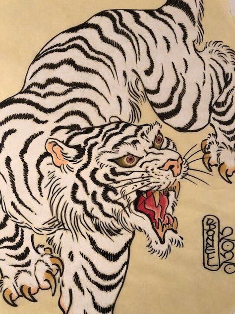 White Tiger Japanese Art, Japanese Tiger Tattoo Back, Tradition Japanese Art, Japanese Print Art, Tiger Pattern Tattoo, Abstract Tiger Art, White Tiger Art Illustration, Tiger Tattoo Aesthetic, Retro Japanese Art