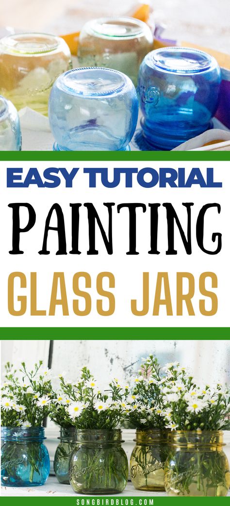 How To Use Glass Paint, How To Color Glass Vases, How To Paint On Glass Jars, Painting Inside Glass Jars, Staining Glass Jars, Diy Glass Decorating Ideas, How To Paint A Glass Jar, How To Paint Jars, How To Color Glass Jars