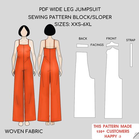 Cami Jumpsuit /Bodysuit/Playsuit PDF Sewing Pattern with Wide Leg - Block Sizes XS-6XL - Instant Download Very Easy Sewing Patterns, Sew Jumpsuit Pattern, Easy No Pattern Sewing, Self Sewn Wardrobe, Sewing Patterns For Jumpsuits, Easy Diy Jumpsuit, Easy Sewing Projects For Beginners Clothes Women, Office Wear Sewing Patterns, Sewing Romper Pattern Women