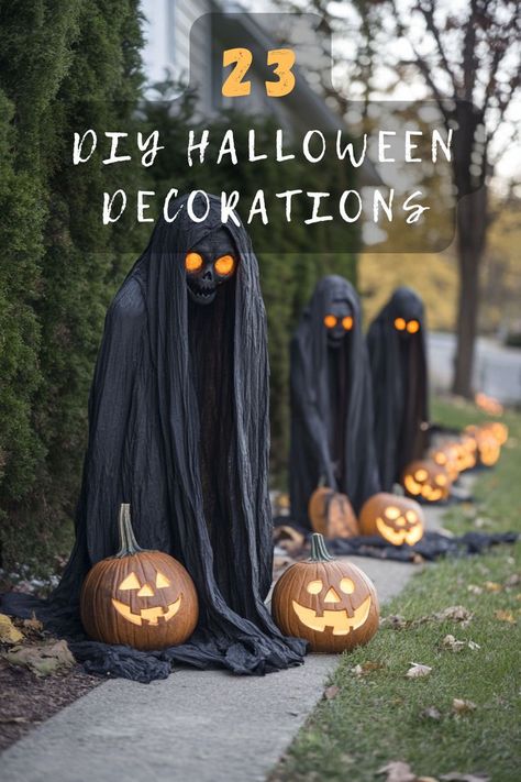 Looking for a haunting transformation? Click for DIY outdoor Halloween decor ideas that are fun, spooky, and sure to impress! 🎃👻 #YardTransformation #HalloweenDIY #SpookyDecor #HauntingIdeas #FunCrafts Easy Halloween Decor Outside, Haybale Halloween Decorations, Outdoor Halloween Projection, Budget Outdoor Halloween Decorations, Quick And Easy Outdoor Halloween Decorations Outdoor, Halloween Decor Outdoor Ideas, Diy Spooky Decor Outdoor, Haloween Decoracion Yard, Diy Halloween Patio Decor