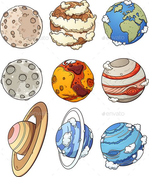 Cartoon Planets Saturn Cute Drawing, Planet Illustration Art, Physic Drawings, Mercury Drawing Planet, Jupiter Drawing Planet, Venus Drawing Planet, Mars Drawing Planet, Earth And Moon Drawing, Neptune Planet Drawing