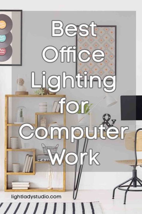 home office with desk light computer and decorations Work Desk Lighting, Office Lights Ideas, Home Office Lamp Ideas, Bedroom Office Lighting, Modern Home Office Lighting, Floor Lamp Next To Desk, Floor Lamp Home Office, Floor Lamp By Desk, Lighting In Office Work Spaces