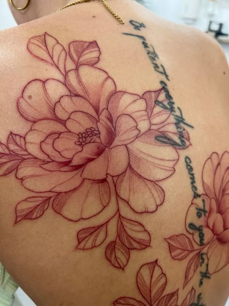 Back Tattoo Black Women Full, Sister Back Tattoos, Back Roses Tattoo Women, Line Art Back Tattoo Women, Nature Back Tattoos For Women, Back Tattoo Add Ons Women, Floral Back Tattoo Design, Off Center Back Tattoos Women, Cherry Blossom Back Tattoo For Women