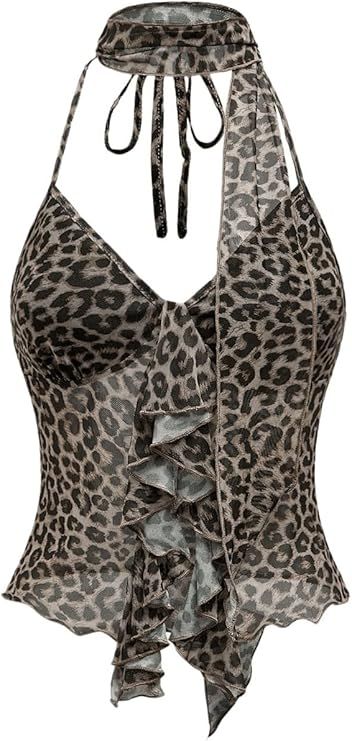 leopard print, mesh top, ruffle trim, sleeveless, deep v neck, asymmetrical hem, night out top, dress to impress, Sexy bandeau top, cute tube top, chic and classic, fall fashion, summer fashion, date night tops, leopard top, fashion trends, fashion 2024, fashion fits, fashion inspo outfits, fashion trends fall 2024, #ad Mesh Halter Top, Neck Tie Top, Cute Tube Tops, Night Out Tops, Night Tops, Leopard Top, Rainy Day Outfit, Fashion Fits, Fall Fashion Trends