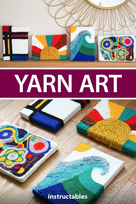 Yarn Art Projects, Middle School Art Projects, Yarn Painting, Easter Centerpiece, Diy Yarn, Elementary Art Projects, Homeschool Art, Art Lessons Elementary, School Art Projects