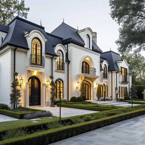 The Art of Modern French Country Exterior Styling • 333+ Inspiring Lifestyle Ideas Homes With Exterior Corbels, French Modern Chateau, French Country Style Exterior, French Chateau House Exterior, French Style Building, Parisian Style House Exterior, Art Deco Facade House, French Inspired House Exterior, Modern French Villa Exterior