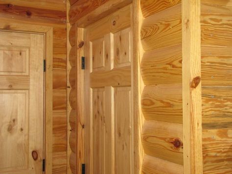 Log siding used on an interior wall. Log Walls Interior, Cabin Paneling, Siding Interior Walls, Log Cabin Interior Ideas, Log Cabin Siding, Cabin Siding, Log Walls, Cabin Interior Ideas, Pine Flooring