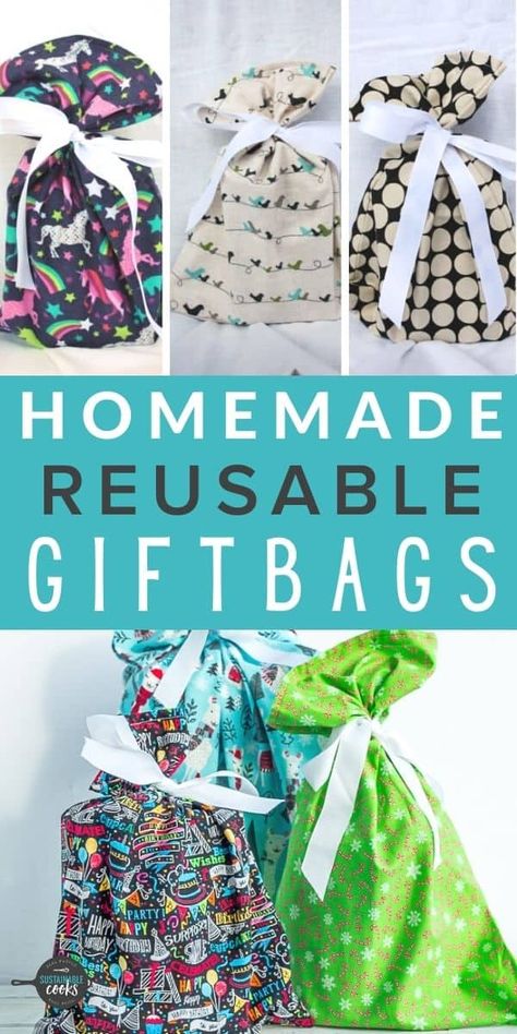 Gift Bags Diy Christmas, Small Gift Bags Diy, Fabric Christmas Bags, Reusable Wrapping Paper, Homemade Gift Bags, Fabric Wrapping Paper, Christmas Gift Sack, Sustainable Gift Wrap, Reusable Gift Wrap