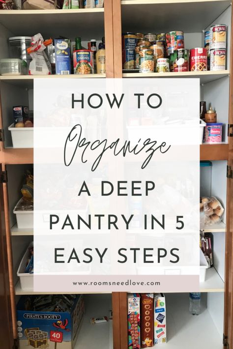 Organize A Deep Pantry, Pantry Shelf Organizer, Deep Pantry Organization, Narrow Pantry, Kitchen Cupboard Organization, Deep Pantry, Small Pantry Organization, Organized Pantry, Pantry Organisation