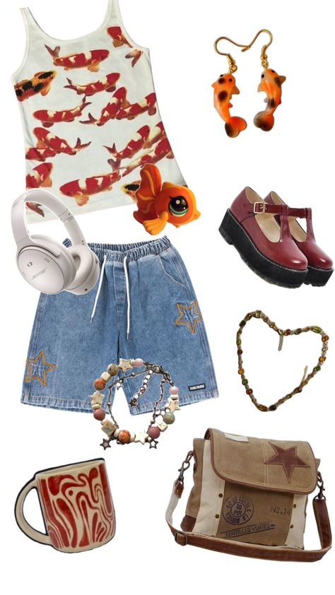 Koi fish aesthetic outfit Fish Moodboard, Koi Fish Aesthetic, Fish Aesthetic, Fish Fashion, My Confession, Oc Board, Goblin Core, Fancy Nancy, Reference Board