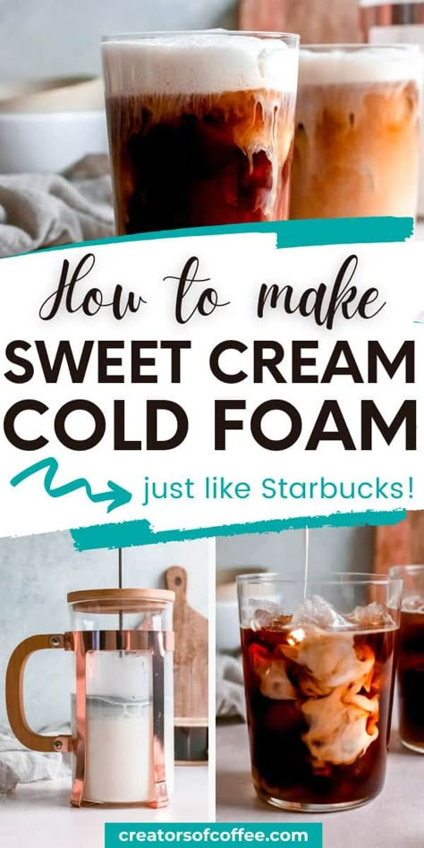 Vanilla Sweet Cream Nitro Cold Brew, Diy Vanilla Sweet Cream Cold Foam, Sweet Foam Cold Brew, Cream Foam Coffee, Diy Coffee Toppings, Drinks With Foam, Copycat Starbucks Cold Foam, Nitro Brew Coffee, Biggby Sweet Foam Cold Brew