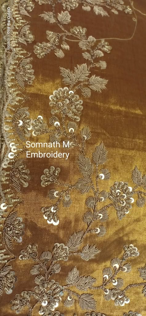 #zardoziwork Dabka Work Embroidery Gharara, Heavy Zardosi Work Dupatta, Gharara Embroidery Designs, Dabka Hand Embroidery, Duppata Embroidery Design, Zardozi Work Gharara, Hand Zari Embroidery Designs, Handwork Duppata Design, Zardosi Embroidery Saree