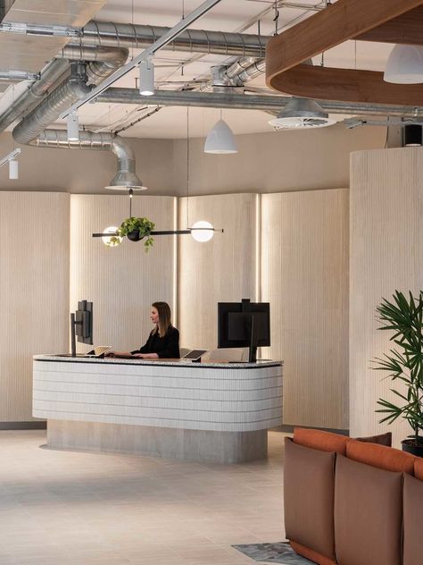 Woods Bagot designs ABN Group's Perth office | IndesignLive Reception Area Design, Woods Bagot, Modular Bathrooms, Office Lobby, Reception Counter, Counter Design, Office Reception, Reception Design, Reception Area