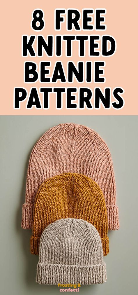 Take on a new crafting challenge with these free and easy knitted beanie patterns - perfect for beginners! Follow the step-by-step instructions to learn how to knit your own custom beanie. Knot Hat Pattern Free, Cotton Beanie Hat Pattern, Simple Knit Hat Pattern Free, Beanie Pattern Free Knitting, How To Knit A Beanie, Knit Hats Patterns Free, Knit Projects For Beginners, Easy Beanie Knitting Patterns Free, Easy Knit Hat Pattern Free