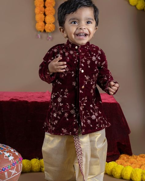 Exquisite Indian Ethnicwear for your little baby boy. Embodies the essence of new beginnings and fresh blooms Handcrafted | Authentic | Comfortable Shop on www.babynmeindia.com (link in the bio) 🔎baby boy Baby Boy Dress Design, Kids Traditional Dress, Baby Boy Ethnic Wear, Wedding Dress For Boys, Kids Fashion Boy Outfits, Traditional Dress Ideas, Athangudi Tiles, Baby Boy Birthday Outfit, Boys Party Wear