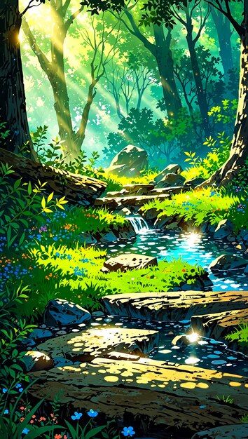 Green World Drawing, Fantasy Landscape Drawing, Anime Jungle, Magical River, Animated Scenery, Self Drawing, Heart Spiritual, Aesthetic Tech, Book Concept