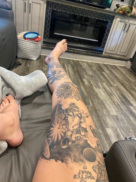 Woman's tattoos, leg sleeve, flowers, astronaut, mandala, lions, cheetah Woman Leg Sleeve Tattoo, Woman Leg Sleeve, Sticker Leg Sleeve, Patch Work Leg Sleeve Tattoo, Thigh Sleeve, Sick Tattoos, Sick Tattoo, Tattoo Sleeves, Leg Sleeve Tattoo