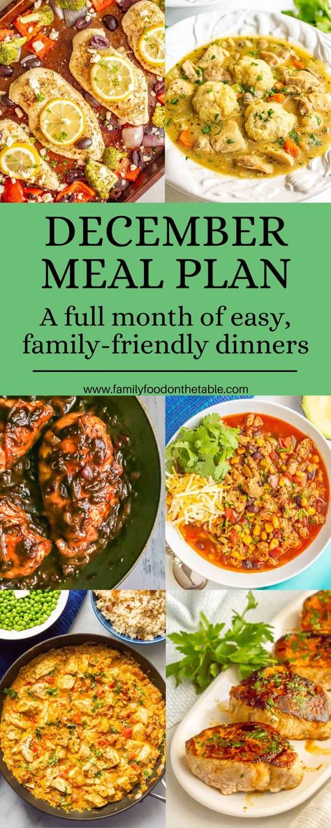 Weekly Meal Ideas Menu Planning, Family Menu Plan, Dinner Menu Monthly, Meal Planning For The Week Family, Monthly Dinner Plan, December Monthly Meal Plan, 30 Day Menu Plan Dinners, Dinner Meal Calendar, This Weeks Meals