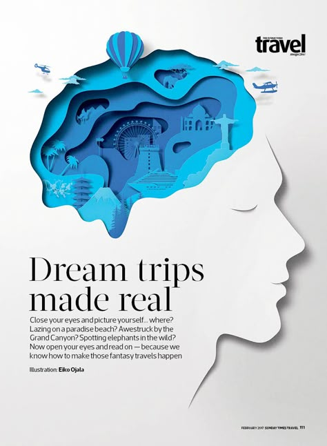 Wonderful illustration be Eiko Ojala for our dream trips roundup. Eiko Ojala, Layout Magazine, Cut Out Art, Magazine Poster, Paper Cutout Art, Graphisches Design, Desain Editorial, Poster Travel, Paper Illustration