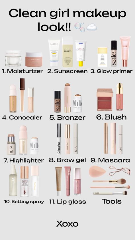 #cleangirl #cleangirlmakeup #makeup #makeuplook #cleangirlaesthetic Makeup Routine Guide, Clean Girl Makeup, Preppy Makeup, Makeup Order, Simple Makeup Tips, Makeup For Black Skin, Makeup Help, Easy Makeup Tutorial, Makeup Needs