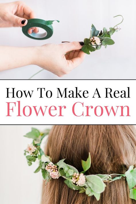 Craft a beautiful floral crown with this DIY flower headband tutorial! Perfect for creating a fairy headpiece or a floral tiara, this guide offers flower crown inspiration and step by step instructions on how to make flower crown headbands. Transform your look with a stunning flower wreath headpiece today. Make Flower Crown, Fairy Headpiece Diy, Diy Floral Headpiece, Real Flower Crown, Diy Flower Headband, Diy Flower Crowns, Make A Flower Crown, Flower Crown Tutorial, Diy Floral Crown