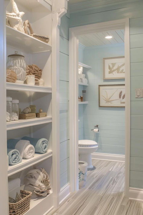 40 Coastal Bathroom Designs for a Relaxing Coastal Retreat Beachy Hamptons Style, Beach Bathroom Shelves, Seashore Bathroom Ideas, Shabby Chic Beach Bathroom, Coastal Beach Bathroom, Beach House Furniture Coastal, Coastal Bathroom Vanities, Beach Condo Remodel Coastal, Beach Style Interior Design