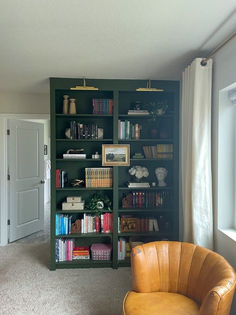 Lamp On Bookshelf, Mini Library In Bedroom, Wireless Picture Light, Library Rooms, Small Library, Reading Rooms, Bookshelf Lighting, Picture Lighting, Bookcase Lighting