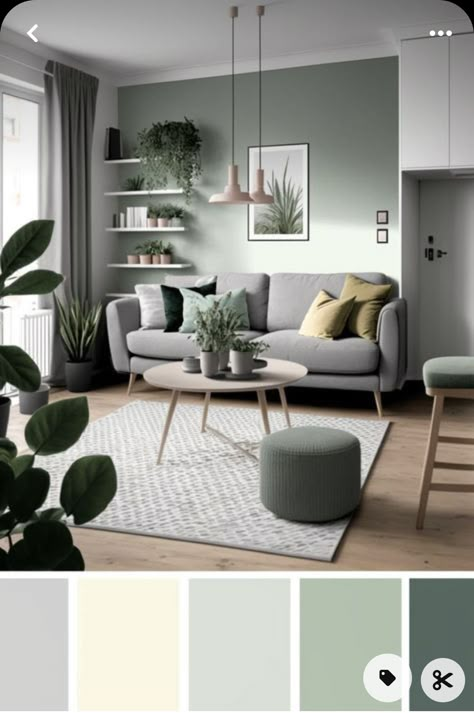 Living Room Color Combination, Green Living Room Decor, Room Color Combination, Color Palette Living Room, Living Room Wall Color, Room Wall Colors, Living Room Color Schemes, Room Ideas Living Room, Living Room Partition Design