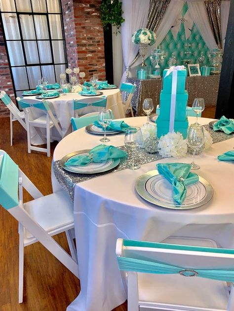 Tiffany Co Party Ideas, Tiffany Baby Shower Theme, Tiffany Sweet 16, Tiffany Theme Party, Tiffany Blue Party, Tiffany Themed Bridal Shower, Tiffany Birthday Party, Tiffany Blue Wedding Theme, Tiffany Birthday