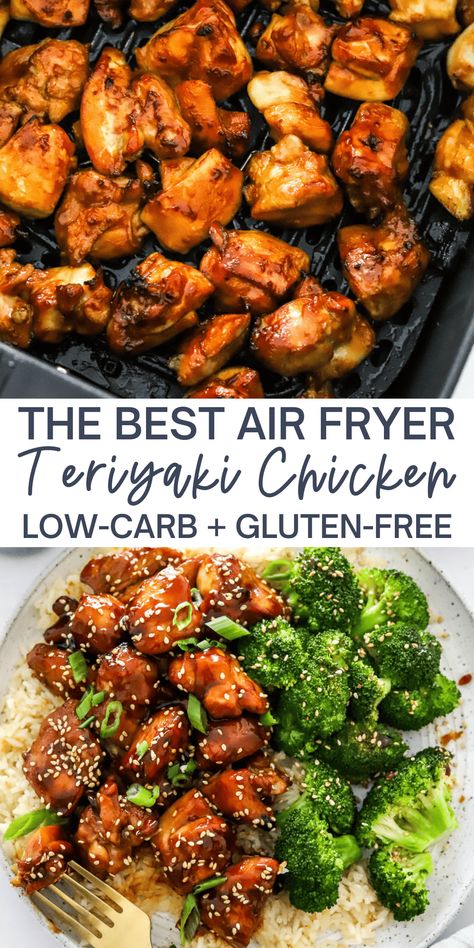 This is the best Air Fryer Teriyaki Chicken that cooks in under 15 minutes for an easy weeknight meal everyone will love! Juicy, succulent chicken tossed and perfectly cooked in a sticky, flavorful teriyaki sauce. Low-carb and gluten-free.