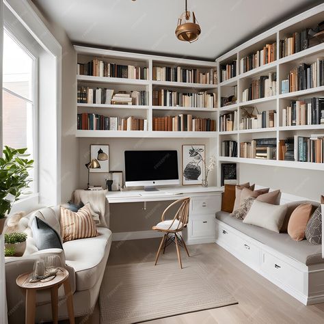 Lounge And Study Room Ideas, Home Office Snug Ideas, Walk In Closet And Study Room, Bookshelves And Desk Wall, Bedroom Study Room, Study And Reading Room Ideas, Home Office / Library, Study Room With Bookshelves, Office Room With Library