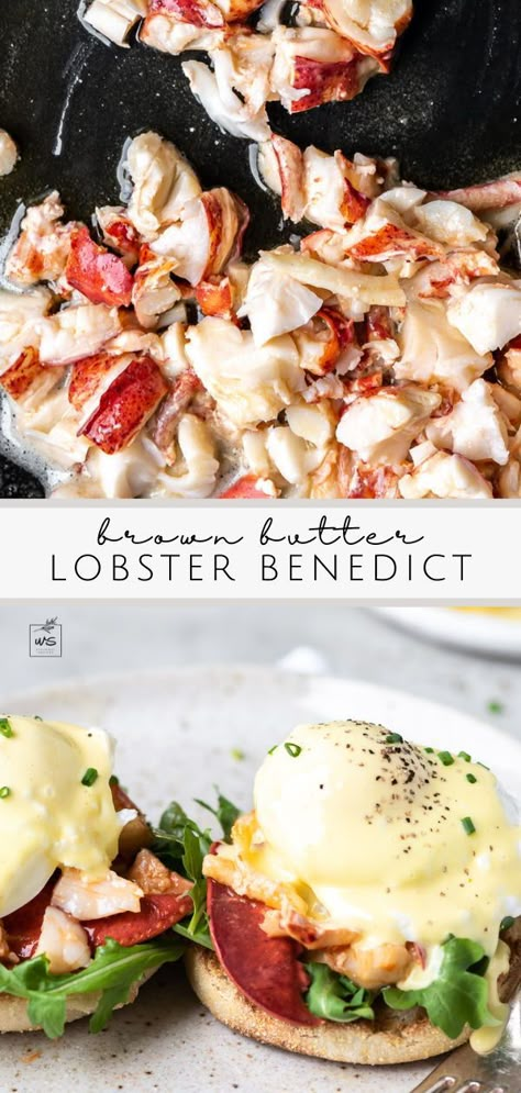 Lobster For Breakfast, Eggs Benedict With Crab, Seafood Eggs Benedict, Lobster Benedict Recipe, Seafood Breakfast Ideas, Seafood Benedict, Best Eggs Benedict Recipe, Lobster Eggs Benedict, Lobster Breakfast Recipes