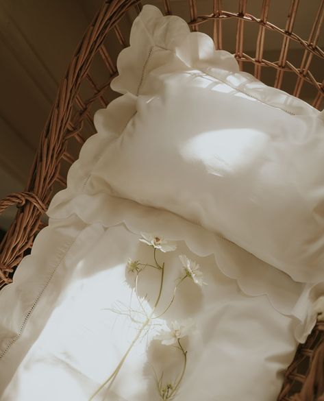 NEWNESS! You've been longing for white scalloped bedding, and we made it happen, meet Scalloped Starlight. Available now ✨ Scalloped Bedding, Baby Duvet, Lenox Butterfly Meadow, Print Handwriting, Wool Bed, Handwritten Gifts, Toddler Crib, Toddler Pillow, White Nursery