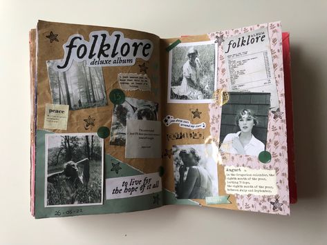 Folklore Journal, Taylor Swift Journal, Music Journal, Bulletin Journal Ideas, Pretty Journals, Scrapbook Printing, Scrapbook Book, Bullet Journal Aesthetic, Art Journal Therapy