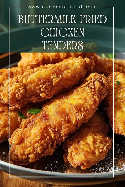 Juicy and crispy, these Buttermilk Fried Chicken Tenders are a family favorite! Marinated in buttermilk for tenderness and coated in a flavorful seasoned flour mixture, they are perfect for dipping and satisfying your fried chicken cravings. Chicken Thigh Tenders, Buttermilk Fried Chicken Tenders Recipes, Best Buttermilk Fried Chicken Recipe, Air Fryer Buttermilk Chicken Tenders, Crispy Chicken Tenderloin Recipes, Soak Chicken In Buttermilk, Fried Chicken Recipe With Buttermilk, Buttermilk Oven Fried Chicken Recipes, Home Fried Chicken