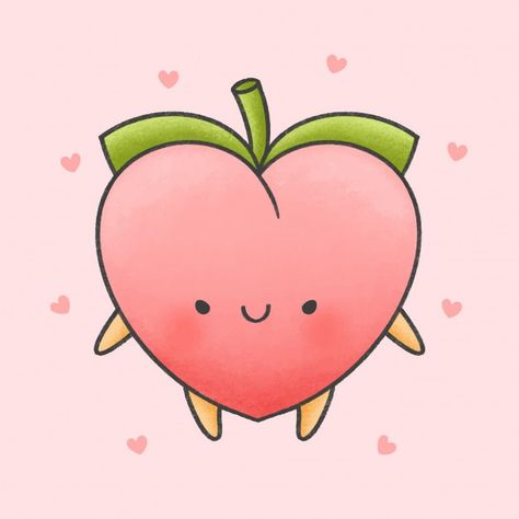 Cute peach cartoon hand drawn style Prem... | Premium Vector #Freepik #vector #food #heart #love #hand Peach Cartoon, Doodles Kawaii, Peach Drawing, Cute Cartoon Food, Cute Peach, 귀여운 음식 그림, Unicorn Pictures, Soft Pink Theme, Animal Doodles