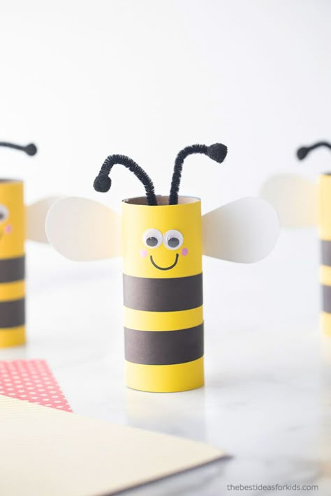 Paper Roll Bee Craft Spring Crafts For Kids Preschool, Preschool Spring Crafts, Bee Crafts For Kids, Bee Craft, Insect Crafts, Toilet Paper Crafts, Toddler Arts And Crafts, Preschool Arts And Crafts, Spring Crafts For Kids