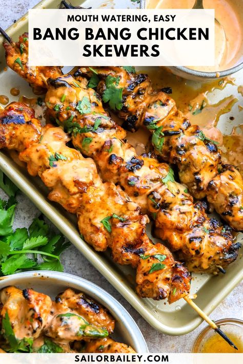 Usa Recipes, Bang Bang Chicken Skewers, Chicken Recipes Indian, Spicy Grilled Chicken, Bang Bang Chicken, Grilled Dinner, Chicken Meals, Summer Recipes Dinner, Recipes Indian