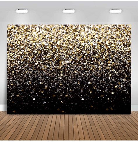 Decor Photobooth, 18th Party, Black And Gold Party Decorations, Prom Backdrops, Background Camera, Black And Gold Party, Golden Party, Glitter Backdrop, Black And Gold Theme