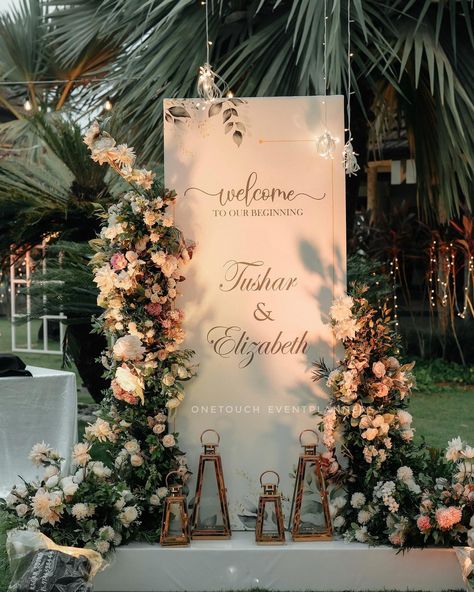 Welcome to Love Story: Tushar and Elizabeth Wedding #welcomeboard #weddingwelcomesign #weddings #trending Design Event Decoration, Wedding Reception Board Welcome Signs, Welcoming Wedding Board, Welcome Board Wedding Ideas, Welcome Wedding Signs Entrance, Wedding Reception Welcome Board, Sangeet Sign Board, Welcome Boards For Wedding, Reception Board Welcome Signs