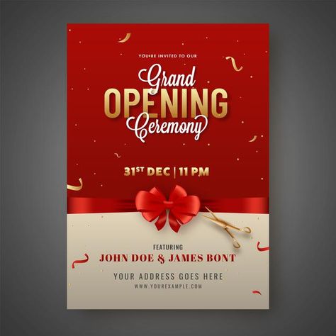 Grand opening ceremony invitation card c... | Premium Vector #Freepik #vector #flyer #business #social-media #marketing Opening Ceremony Invitation Card Design, Shop Invitation Card Design, Grand Opening Poster Design Ideas, Grand Opening Invitation Card Design, Grand Opening Invitations Design, Opening Ceremony Invitation Card, Inauguration Invitation Card, Opening Ceremony Ideas, Grand Opening Design