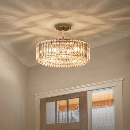 House of Hampton® Irenej Semi Flush Mount | Wayfair Flush Mount Chandeliers Bathroom, Hallway Overhead Lighting, Elegant Bedroom Lighting, Light Fixtures That Go Together, Front Hall Light Fixture, Flush Hallway Lighting, Semi Flushmount Light, Gold Light Fixture Bedroom, Vintage Light Fixtures Dining Room