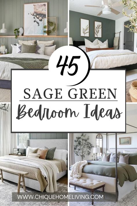 Sage Green Color Combinations Bedroom, Sage Grey Bedroom, Sage Green Comforter Bedroom Ideas, Sage Green White Bedroom, Sage Bedroom Ideas Colour Palettes, Green Wall Design Bedroom, Green Bedrooms Walls, Grey Green Bedroom Ideas, White And Sage Bedroom