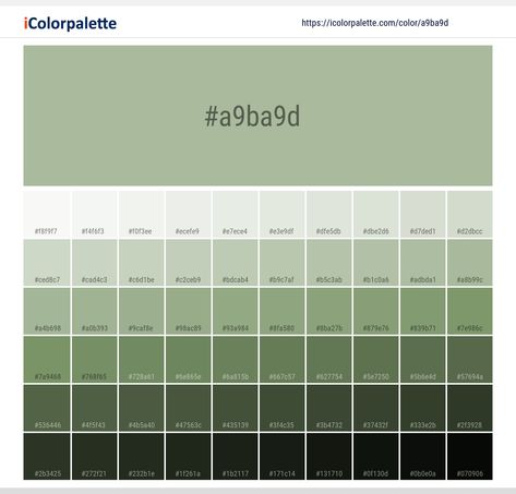 Laurel Green  information | Hex | Rgb | Pantone Google Calendar Green Color Scheme, Green Swatches Colour Palettes, Sage Green Swatch Colour Palettes, Light Green Colour Palette, Color Pallets Green, Sage Green Pantone, Shades Of Green Palette, Light Green Palette, Green Hex Codes