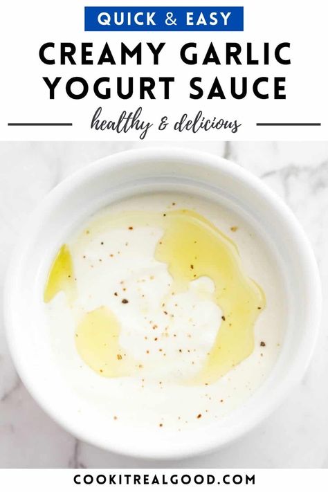 This 6 ingredient Garlic Yogurt Sauce is so quick and easy to prepare. Use it as a sauce for your favourite meats, slather it inside a kebab or gyros, or serve it as a dip with some pita bread. Greek Yogurt Dipping Sauce, Garlic Yogurt Sauce, Greek Sauce, Yogurt Dipping Sauce, Garlic Yogurt, Greek Yogurt Sauce, Dipping Sauces For Chicken, Greek Yogurt Dips, Homemade Sauce Recipes