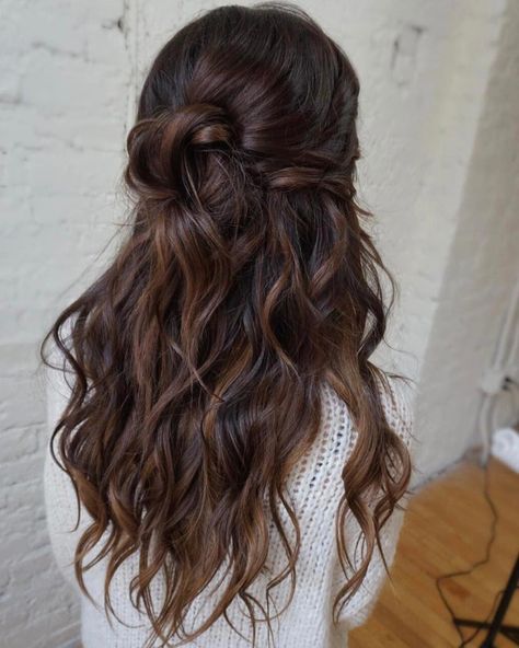 Gorgeous Boho Hairstyle #promUpdos Wedding Hair Brunette, Half Up Wedding Hair, Boho Hairstyle, Wedding Hair Half, Bridesmaid Hair Long, Long Brunette, Boho Wedding Hair, Wedding Hair Ideas, Rose Tyler