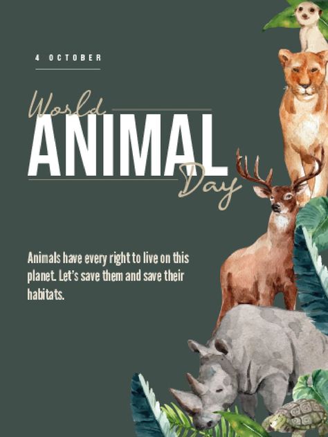 World Animal Day Poster, Animal Day Poster, World Animal Day, Animal Day, Birthday Reminder, Awareness Poster, Birthday Calendar, Pet Day, Birthday Greeting