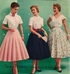 1950s fashion advertising for coordinates skirts and blouses. 1950s Style/ 50s Style/ 1950s Dress #1950s #1950sfashion #1950sstyle #1950sdress #skirts #blouse #vintagestyle 1950s Womens Fashion, 1950s Clothes, 40s Mode, 50s Womens Fashion, 1950 Style, Decades Fashion, Fashion Through The Decades, 1950s Fashion Women, 50s Outfits