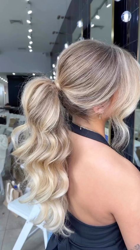 Wedding Guest Hairstyles Hollywood Waves, Braidsmade Hairstyle, Rehearsal Dinner Hair For Bride, Bridesmaid Hair Ponytail, Bridesmaid Hair Inspo, Wedding Ponytail, Business Hair, Bridemaids Hairstyles, Cute Prom Hairstyles