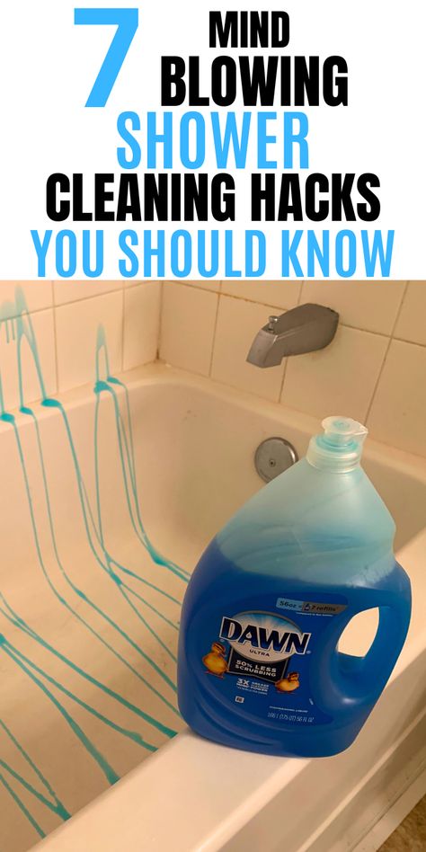 Shower Cleaning Hacks, Shower Cleaning, Amazing Showers, Easy Cleaning Hacks, Diy Cleaning Solution, Homemade Cleaning Solutions, Diy Cleaning Hacks, Dawn Dish Soap, Bathroom Cleaning Hacks